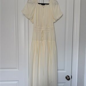 J. Crew Cream Ruffled Maxi Sundress with Puff Sleeves